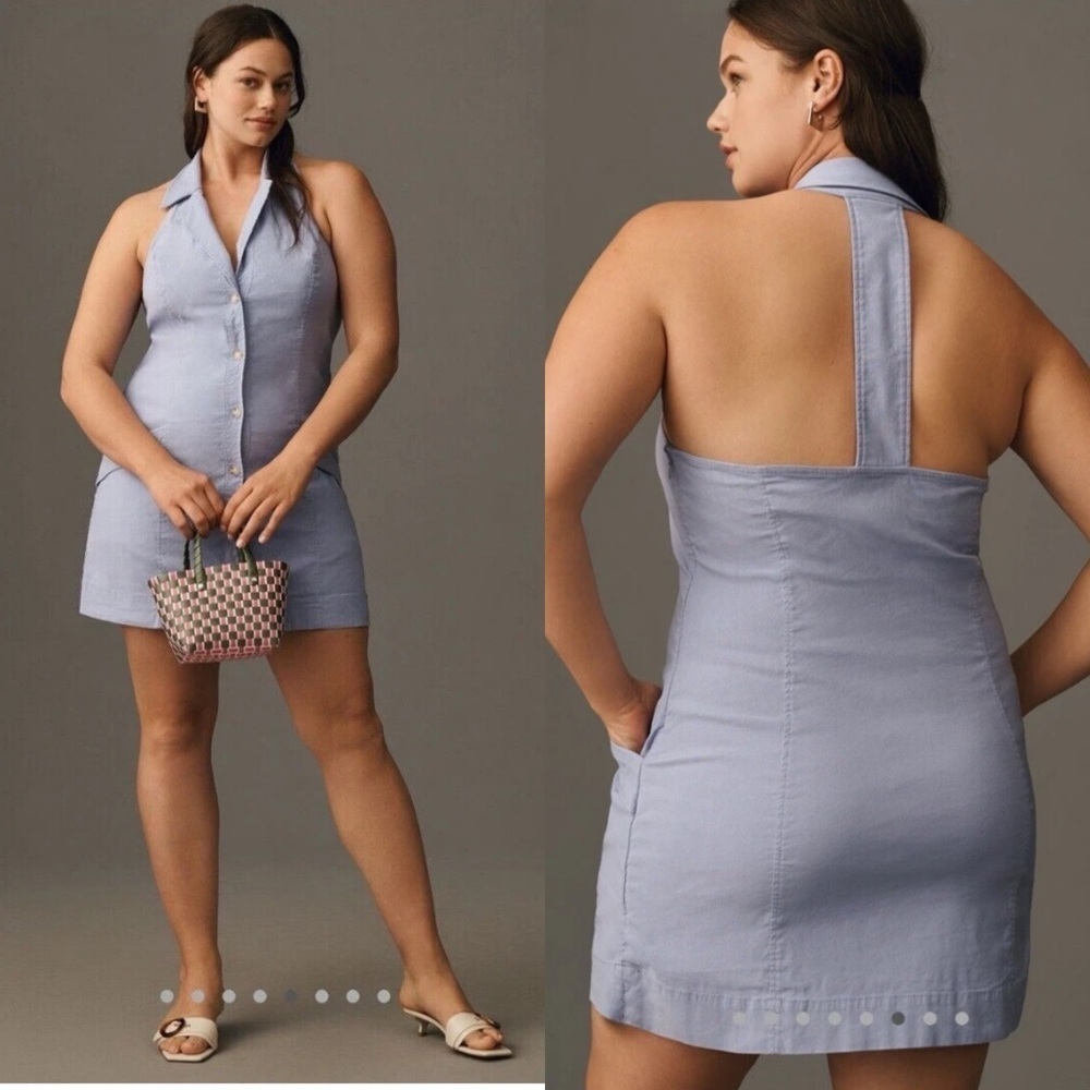 NWT Anthropologie Amelia Collared Mini Dress 1X Lavender T-Back Button Front
